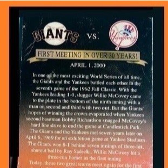 2000-SGA-1st Meeting in over 30 years, San Francisco GIANTS vs NY YANKEES  Pin - Picture 2 of 3